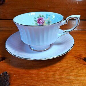 Paragon vintage bone china teacup & saucer, white, gold, pink